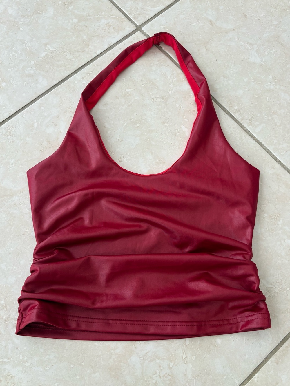 Red Faux Leather Halter Top Size S